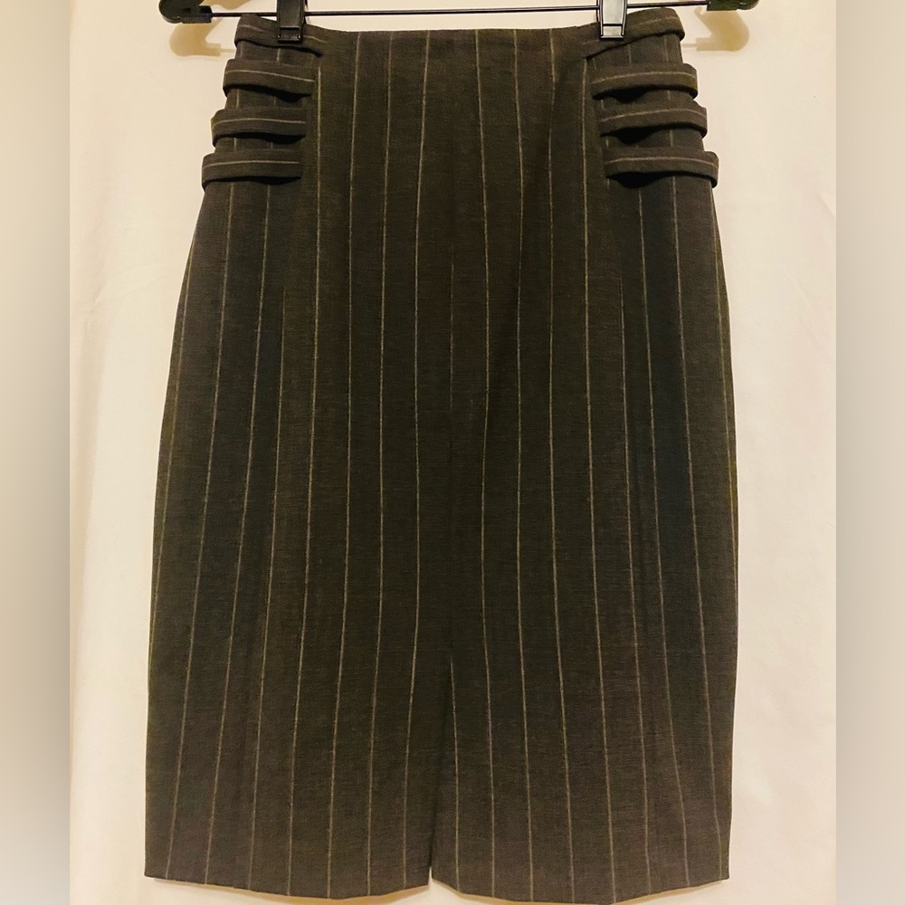 Emporio Armani Olive Pinstripe Pencil Skirt